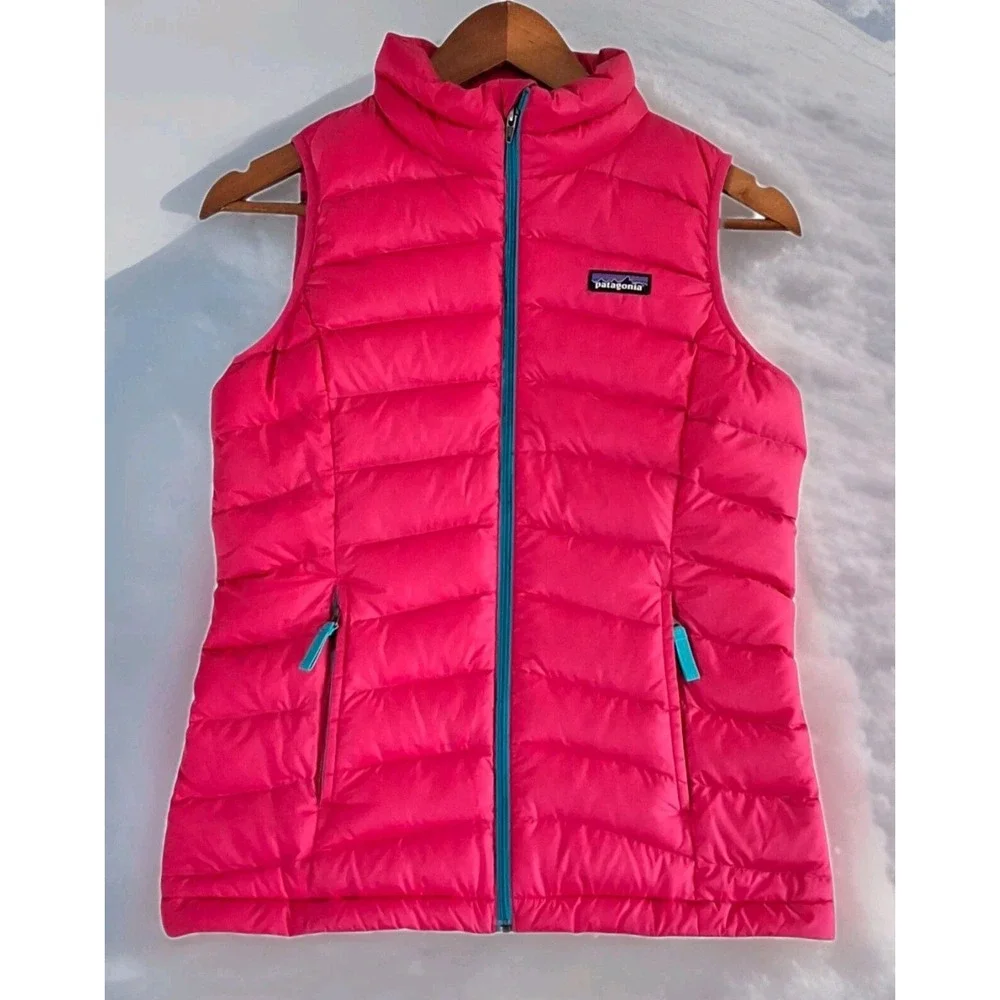 Patagonia Goose Down Vest Girl's Large Pink Full Zip Sleeveless Puffer
